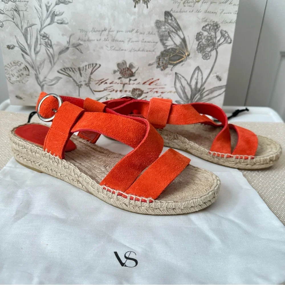 Via Spiga Gia Orange Suede Espadrille Sandals with Strappy Design Size 9